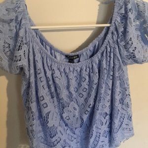 Blue Off The Shoulder Crop Top